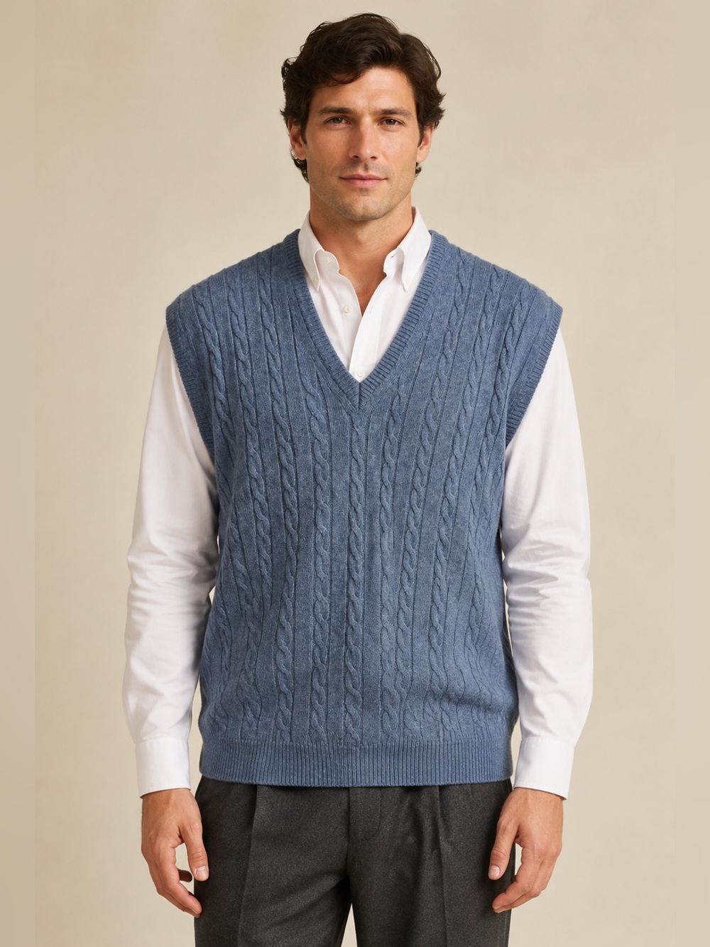 Vintage Jacobson’s Blue 100% Lambswool Cable Knit Sweater Vest XXL
